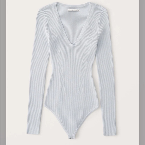 Abercrombie & Fitch Sweaters - Abercrombie & Fitch Baby Blue Minimalist Ribbed V Neck Sweater Bodysuit Large